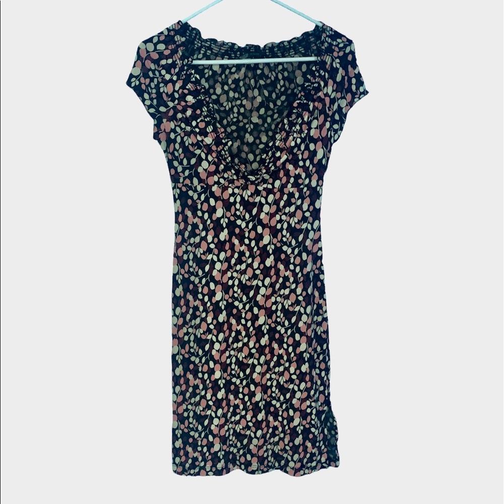 BCBGMaxazria VTG Y2K Multi Color Print Babydoll Jersey Dress Size S